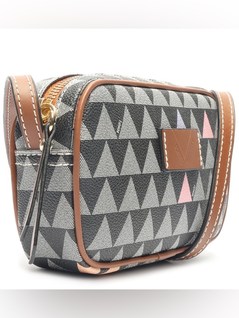 SCHUTZ Black and Pink Geometric crossbody Bag with Brown Trim